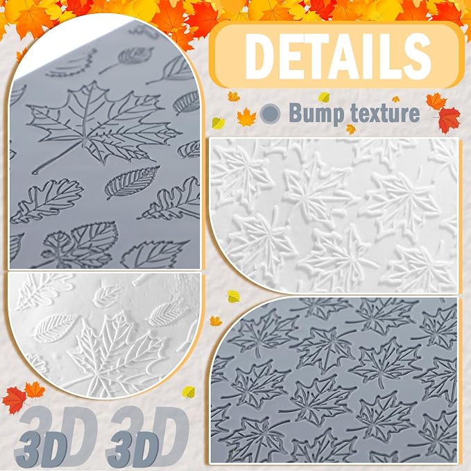 12 Pcs Fall Polymer Clay Texture Sheets Set, Maple Leaves, Pumpkin Miniature - Image 3