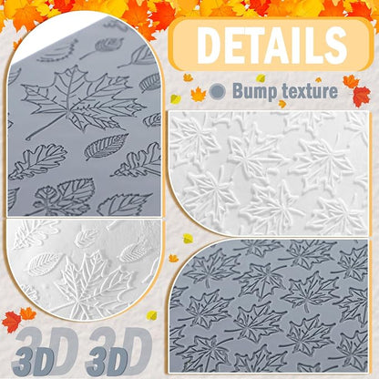 12 Pcs Fall Polymer Clay Texture Sheets Set, Maple Leaves, Pumpkin Miniature - Image 3