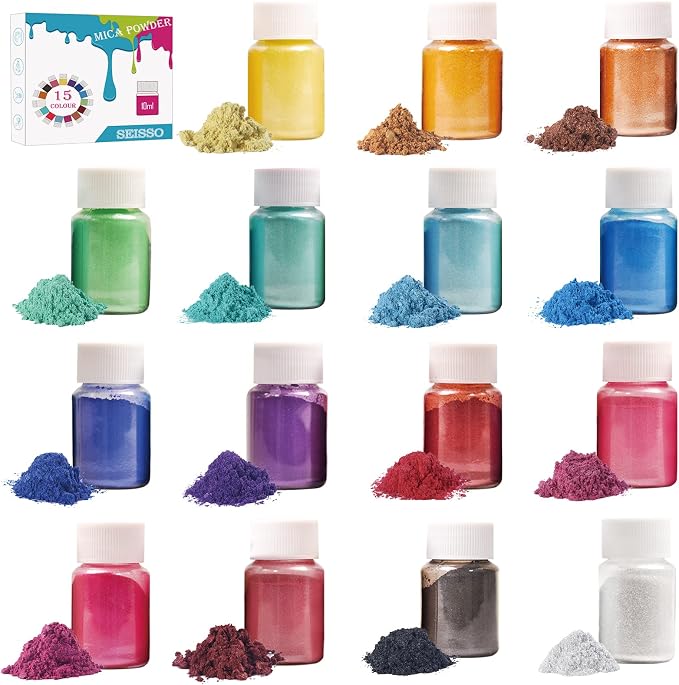 15 Bottles Slime & Candle Mica Powder, Resin Color Pigment, Epoxy Resin by SEISSO