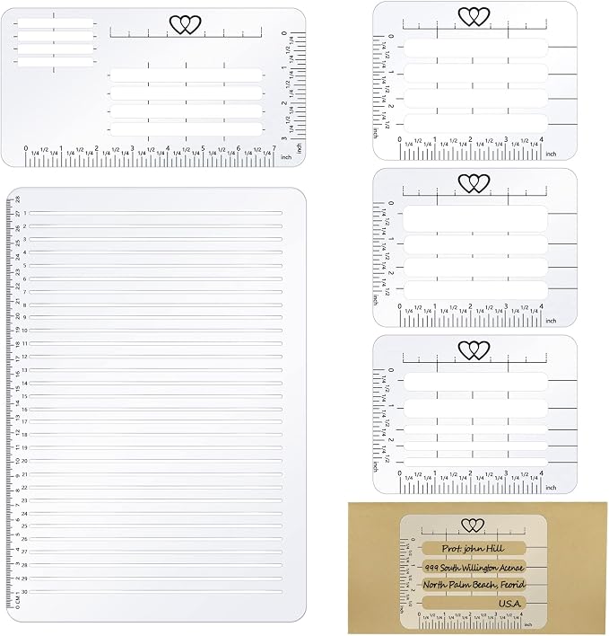 5 Pack Straight Line Stencil for Journaling and Envelope Addressing Guide by Teling