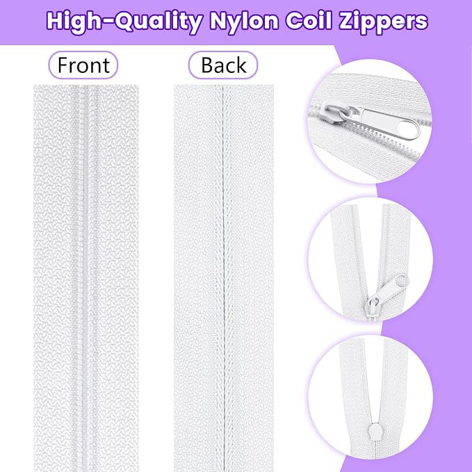 DOITEM 15.3 Yards/ 14 m 5 Pieces Assorted Colors #3 Nylon Coil Zippers - Image 4