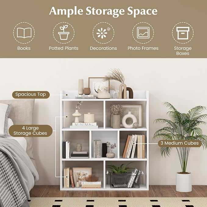 Giantex 7 Cube Bookshelf of 2, Free-Standing Wooden Bookcase, 4 Tier Home - Image 4