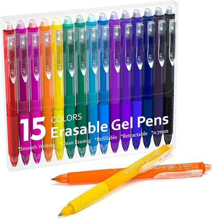Erasable Gel Pens, 15 Colors Retractable Fine Point Erasable Pens Clicker by ShuttleArt