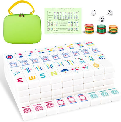 Mahjong Tile Set Equipped with Mahjong Instructions, 166 Quality White Engraved by Unknown
