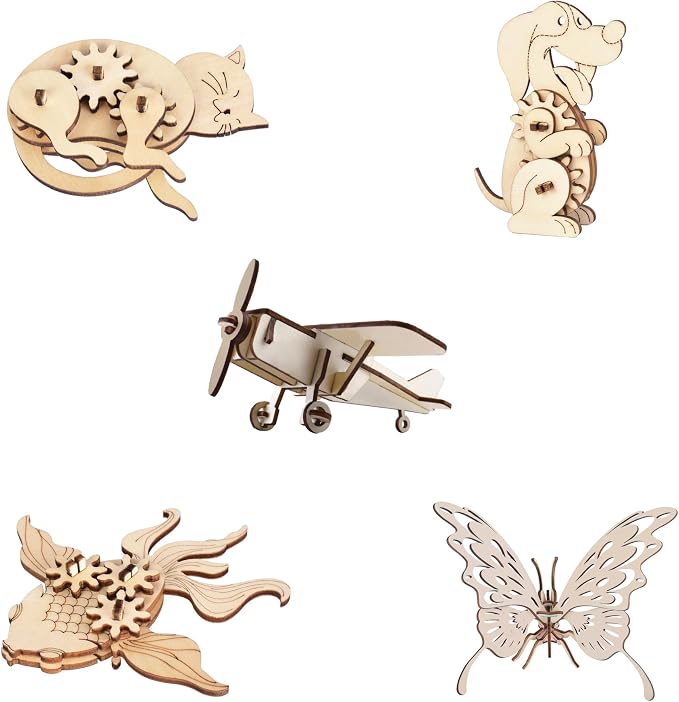 Wooden Animal Puzzles for Ages 8+, 5 Pack 3D Wooden Puzzles, STEM Kits for Kids by SmolFrens