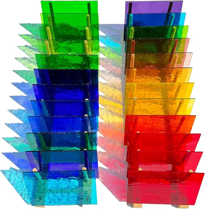 24 Sheets Rainbow Transparent Stained Glass Sheet Value Pack, 6 X 4 inches by PALJOLLY