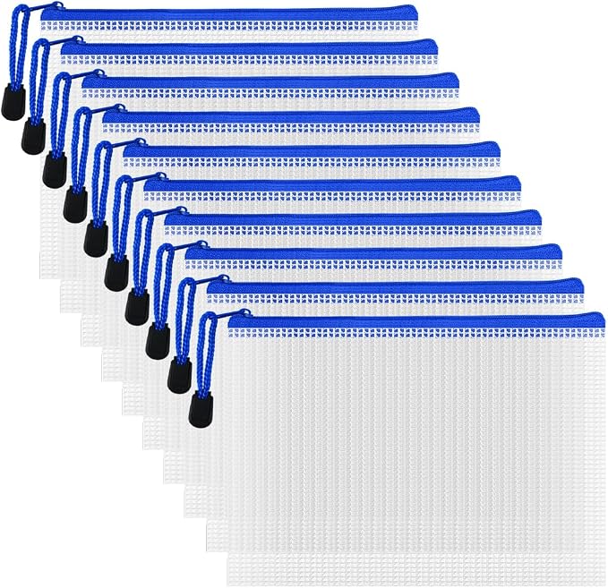 AUSTARK 10 Pcs Zipper File Bags, Waterproof Plastic Mesh Pouch by AUSTARK