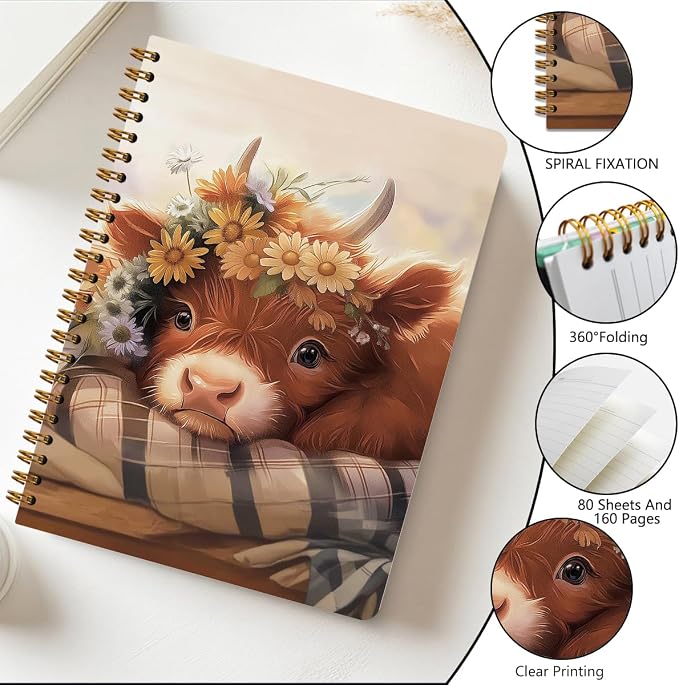 2 PCs Cute Cow Gifts for Women Journaling Notebooks Daisy, Cows Spiral Notebook - Image 5