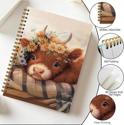 2 PCs Cute Cow Gifts for Women Journaling Notebooks Daisy, Cows Spiral Notebook - Image 5