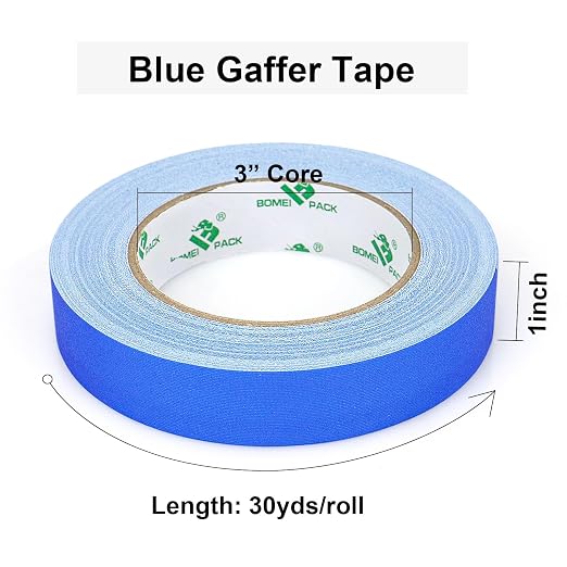 BOMEI PACK Blue Gaffer Tape, Matte Non-Reflective, 1inch x 30yds No Residue - Image 3