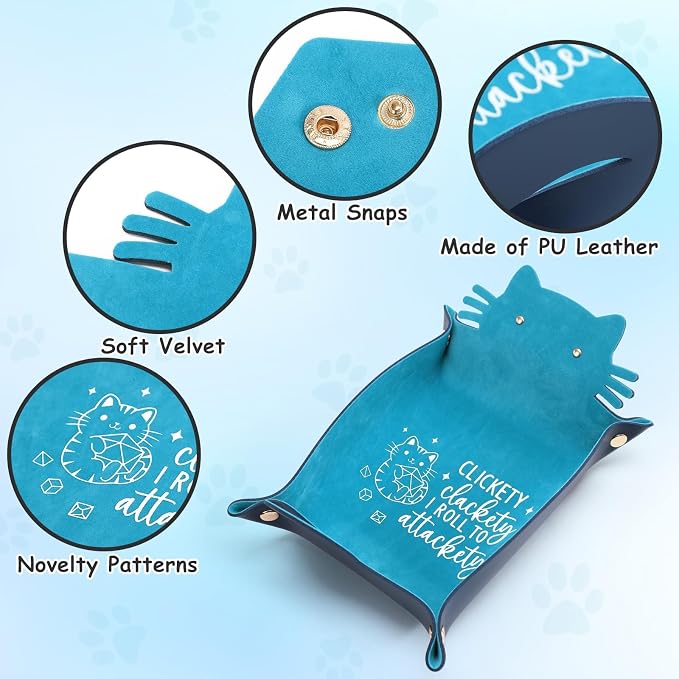 Blue Cat Dice Tray Novelty Purple Cat Shape PU Leather Dice Tray - Image 3