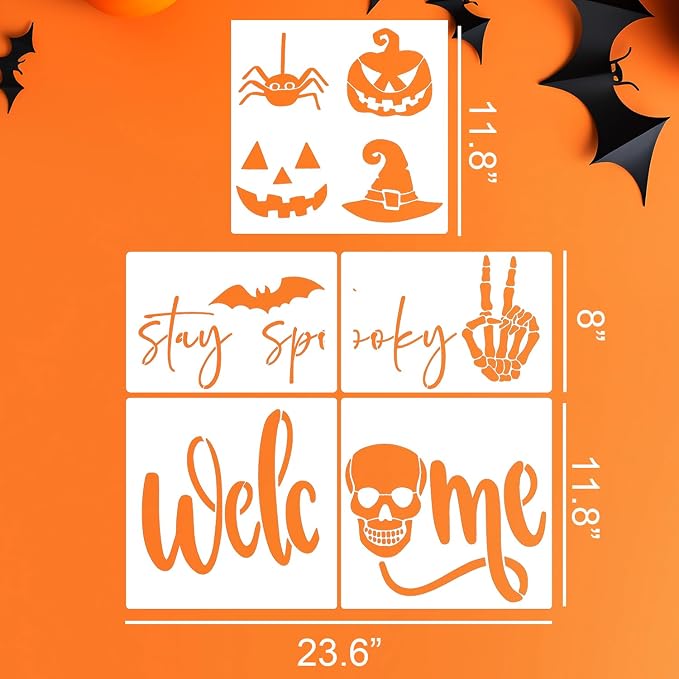 Halloween Stencils for Door Mats Welcome Skeleton Doormat Stencils Boo Spooky - Image 2