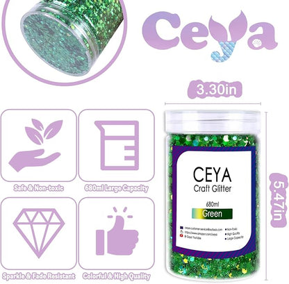 Ceya Holographic Chunky Glitter, 1 LB/ 16OZ Laser Green Bulk Craft Glitter - Image 4