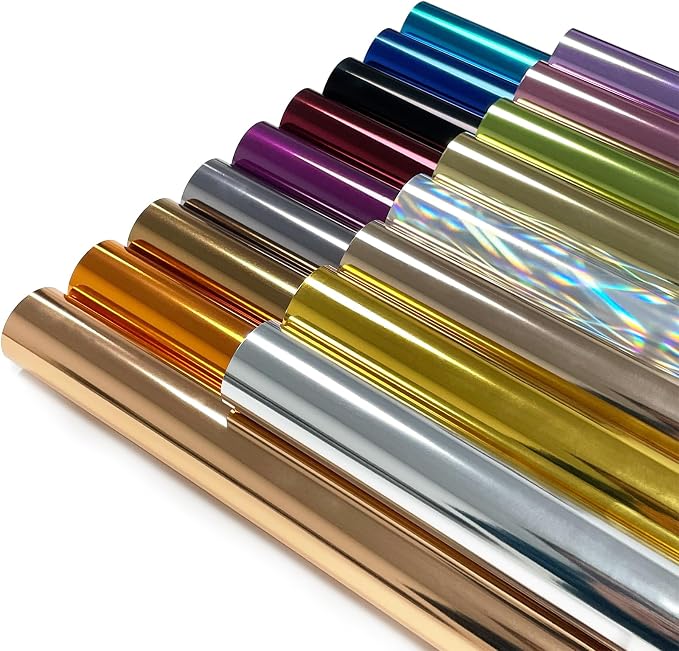 Sheet Metallic Foil Heat Transfer Vinyl Bundle – 12"x10"-17 Chrome HTV Pack in by Unknown