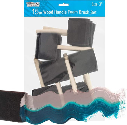 US Art Supply 3 inch Foam Sponge Wood Handle Paint Brush Set - Image 5