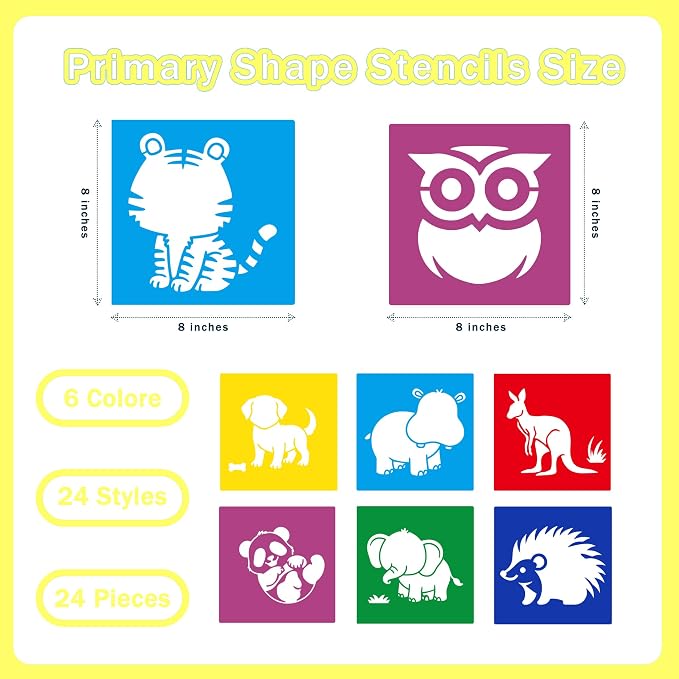 24 Pieces Stencils for Kids, Large Drawing Stencils Chalk Template, 8 Inches - Image 2