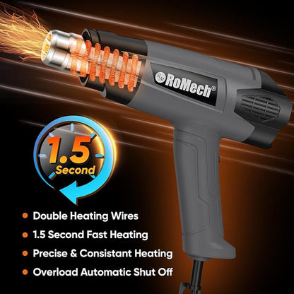 ROMECH 1500W Heavy Duty Heat Gun, Variable Temperature Control Hot Air Gun Kit - Image 3