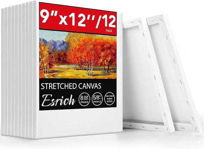 ESRICH Stretched Canvas for Painting, 12 Pack 9x12 Inch Canvas Value Pack by ESRICH