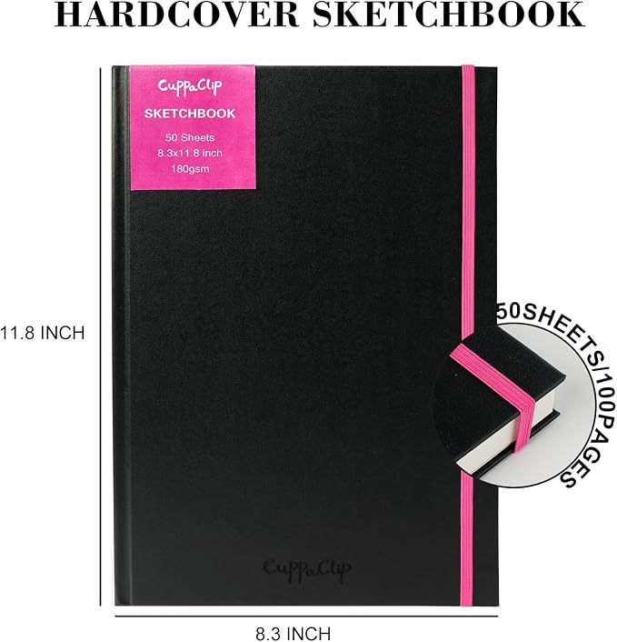 CuppaClip Sketch Book Hardcover Drawing Pad 300GSM Acid-Free Paper Spiral Bound - Image 3