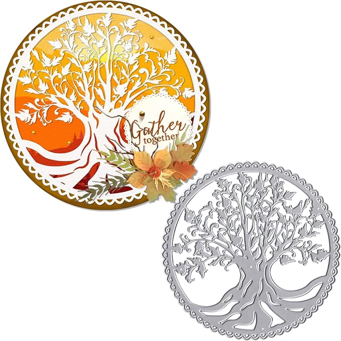 Tree Frame Metal Cutting Dies for Card Making, Tree Leaves Round Frame Die Cuts by On-Airstore