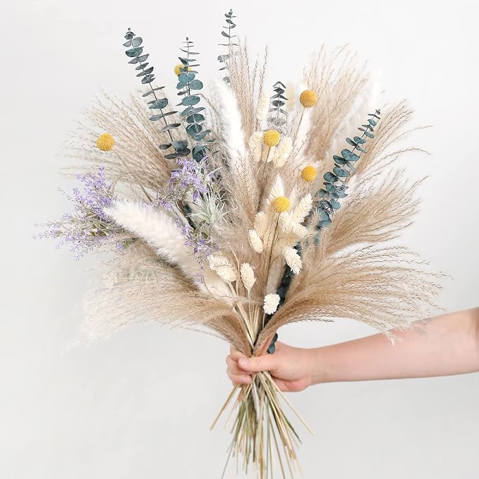 Serra Flora Natural Dried Pampas Eucalyptus Rabbit Tail Grass, - Image 2