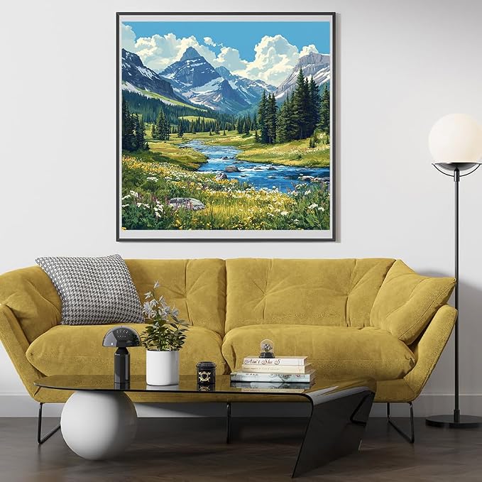 14ct Counted Cross Stitch Kits for Adults Mountains River Flowers Printed - Image 2