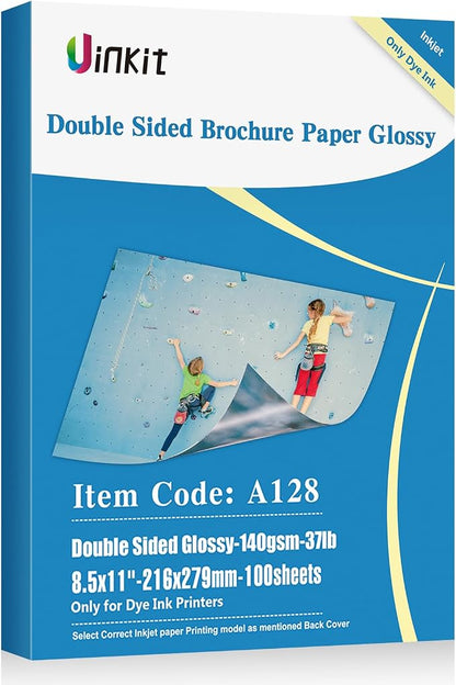 Uinkit 100 sheets Brochure Paper Glossy Double Sided 8.5x11 Inkjet 37lb 140gsm by UinkitPrintingMedia