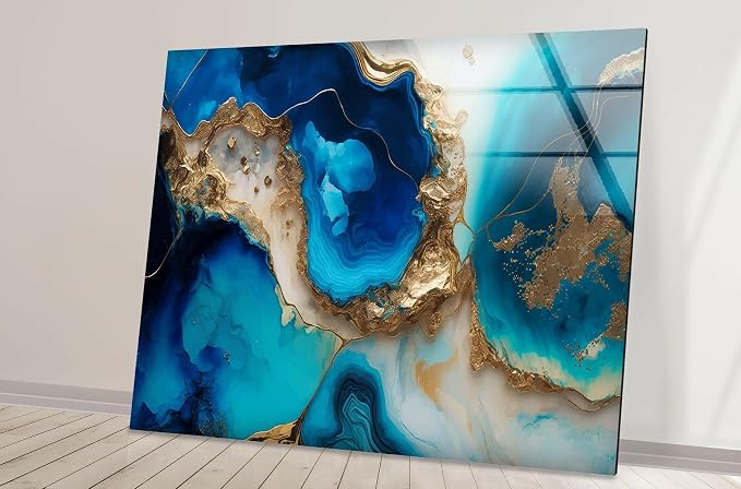 My Photostation.com 28Wx18H'' Blue Alcohol ink Glass Wall ArtTempered Glass - Image 4