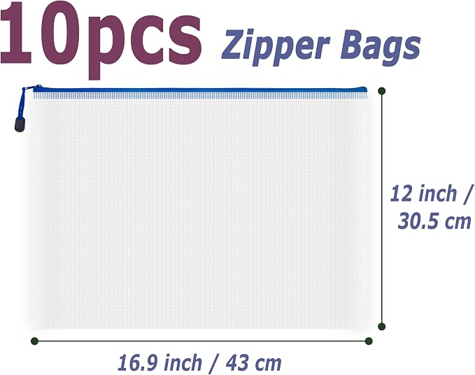 AUSTARK 10 Pcs Zipper File Bags, Waterproof Plastic Mesh Pouch - Image 2