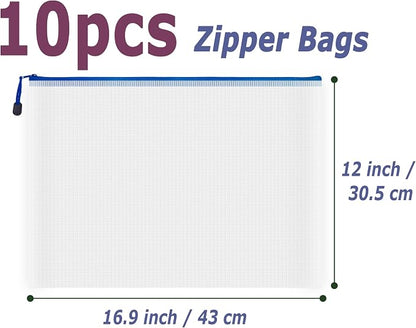 AUSTARK 10 Pcs Zipper File Bags, Waterproof Plastic Mesh Pouch - Image 2