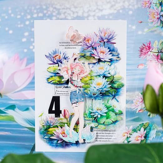 Lotus Pond PET Tape Set, 4 Rolls Pre-Cut Floral Stickers - Image 6