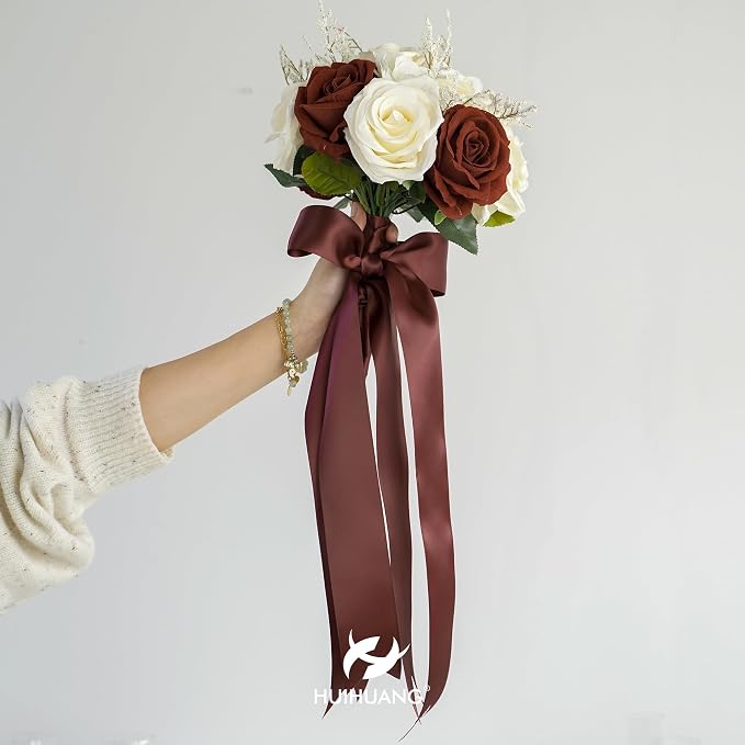 HUIHUANG Burgundy Ribbon 2 inch Double Side Burgundy Satin Fabric Ribbon - Image 5