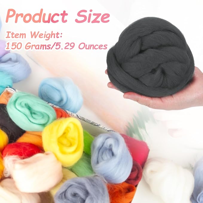 PATIKIL Wool Roving Yarn, 150G/5.3OZ Soft Felting Wool Pure Chunky Roving Yarn - Image 2