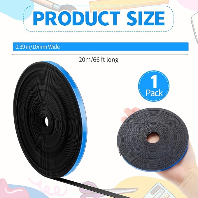 Magnetic Tape Roll Thin Strips, 0.39 Inch x 66 Feet Magnetic Board Dividers - Image 2