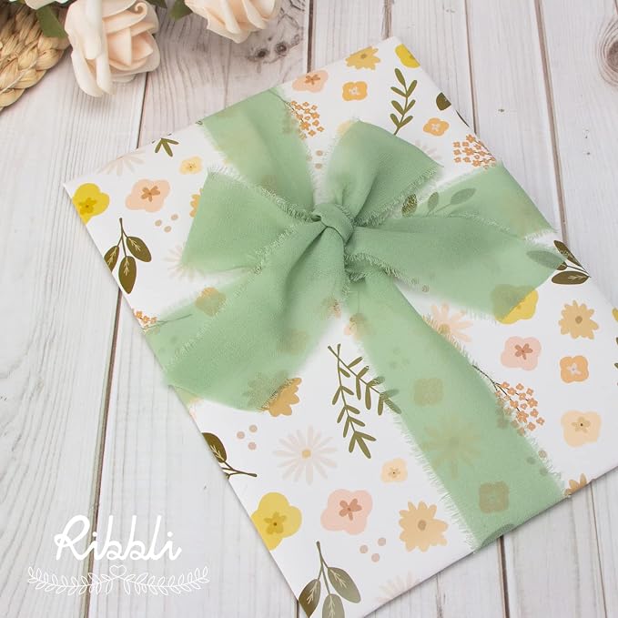 Ribbli Sage Green Chiffon Ribbon - Image 7