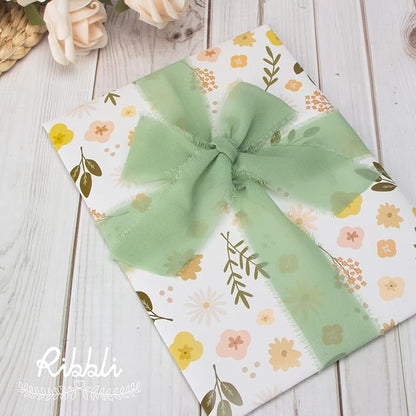Ribbli Sage Green Chiffon Ribbon 1-1/2 inch x 30 Yard Handmade Fringe Chiffon - Image 5
