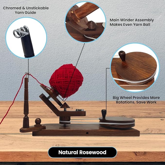 Large Handcrafted Wooden Yarn Winder & Swift – Rosewood Brown Ball Winder - Image 2