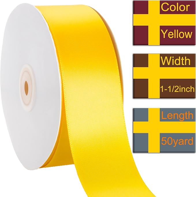 1-1/2 Inch Yellow Ribbon, 50 Yards Craft Polyester Satin Ribbon Perfect - Image 2