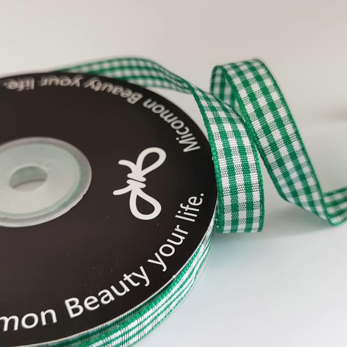 Green Gingham Plaid Checked Christmas Ribbon 25 Yard Each Roll 100% Polyester - Image 5
