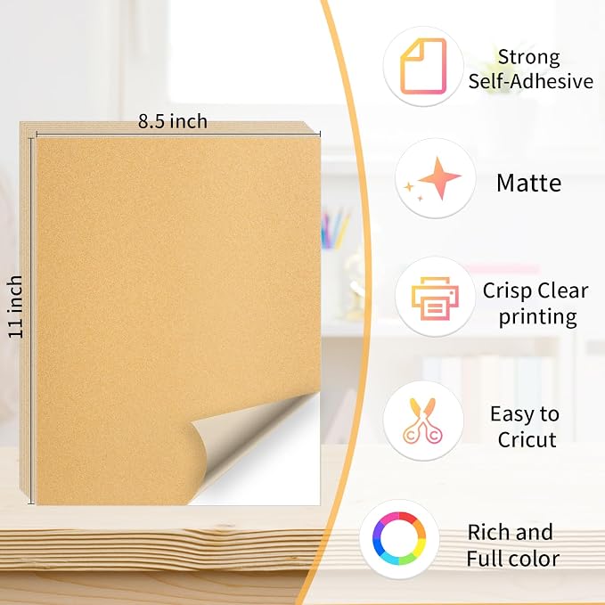 Kraft Printable Sticker Paper, 20 Sheets Brown Printable Sticker Paper - Image 2