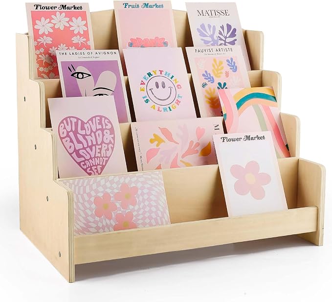 4-Tier Wooden Greeting Card Display Stand, Sticker Organizer Rack, Retail by Unknown