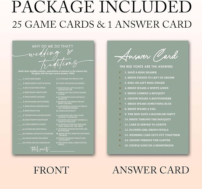 Bridal Shower Games Cards, Wedding Traditions Why Do We Do That, 25 Game Cards - Image 2