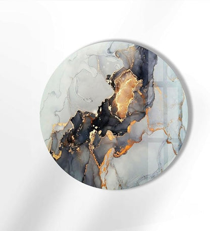 My Photostation.com 20'' Diameter Gold Details Gray Marble Round Glass Wall Art - Image 2