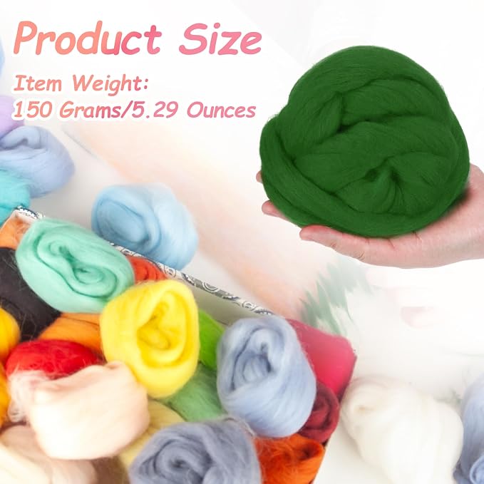PATIKIL Wool Roving Yarn, 150G/5.3OZ Soft Felting Wool Pure Chunky Roving Yarn - Image 2