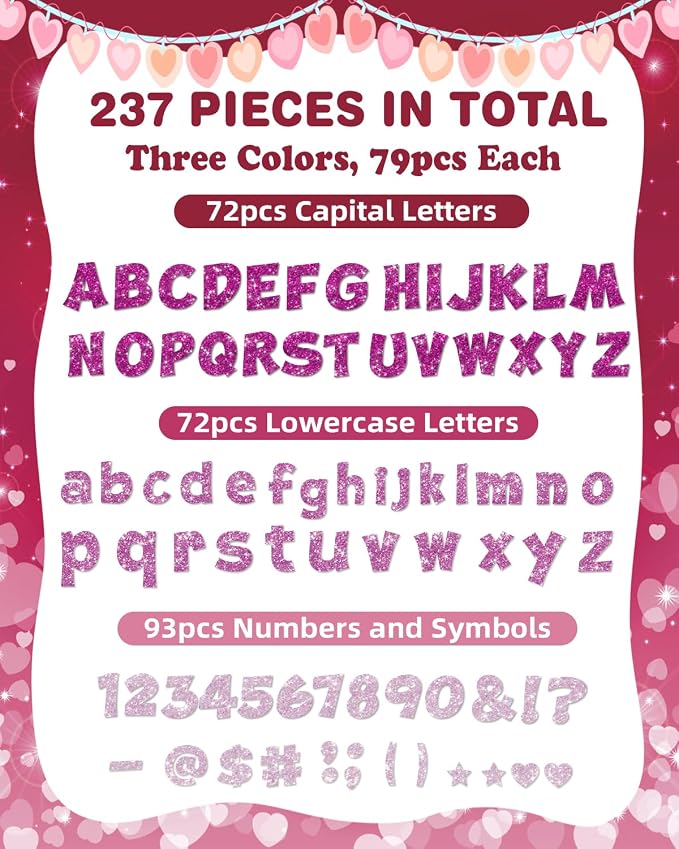 237 Pcs Glitter Bulletin Board Letters, Numbers and Punctuation, Poster Board - Image 2