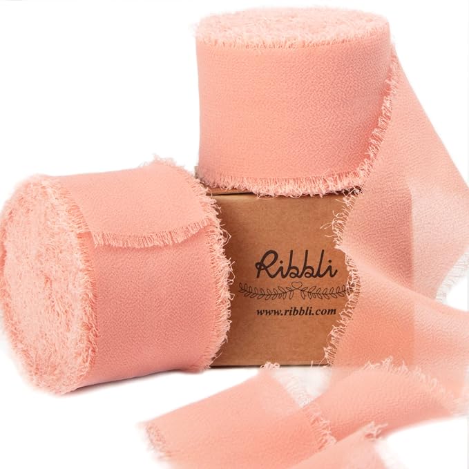 Ribbli Dusty Pink Chiffon Ribbon 1-1/2 inch x 20 Yard Handmade Fringe Chiffon by Ribbli