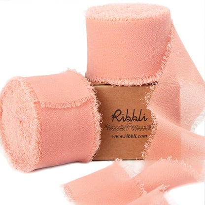 Ribbli Dusty Pink Chiffon Ribbon 1-1/2 inch x 20 Yard Handmade Fringe Chiffon by Ribbli