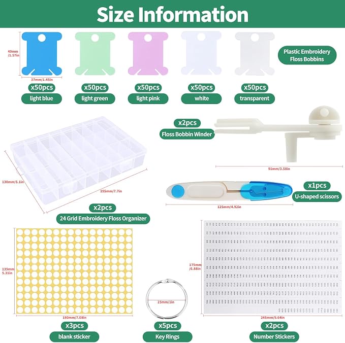 Yuahar 265Pcs Embroidery Floss Organizer Kit, 2 Removable 24-Grid Thread - Image 2