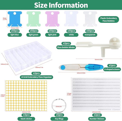 Yuahar 265Pcs Embroidery Floss Organizer Kit, 2 Removable 24-Grid Thread - Image 2