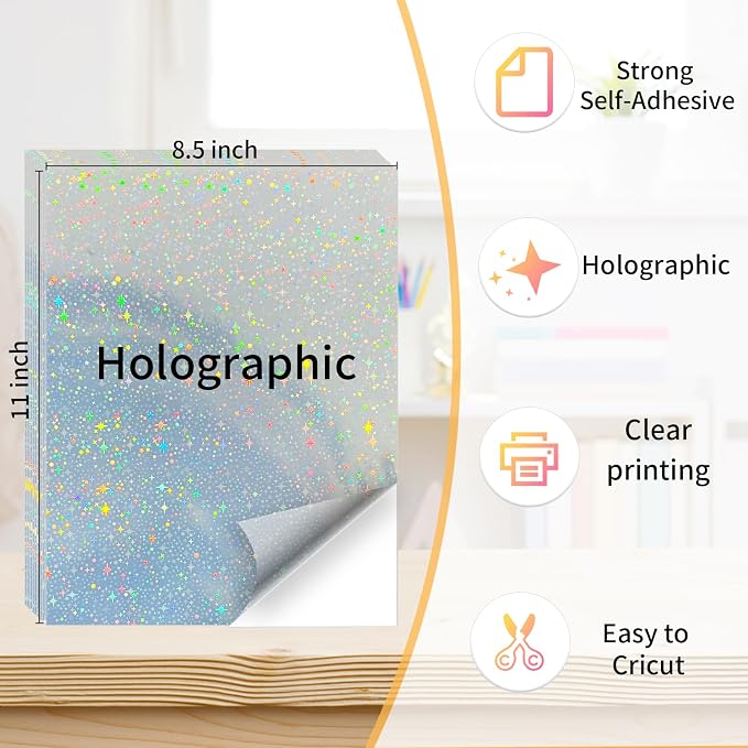 Printable Sticker Paper, 20 Sheets Printable Holographic Star Sticker Paper - Image 2